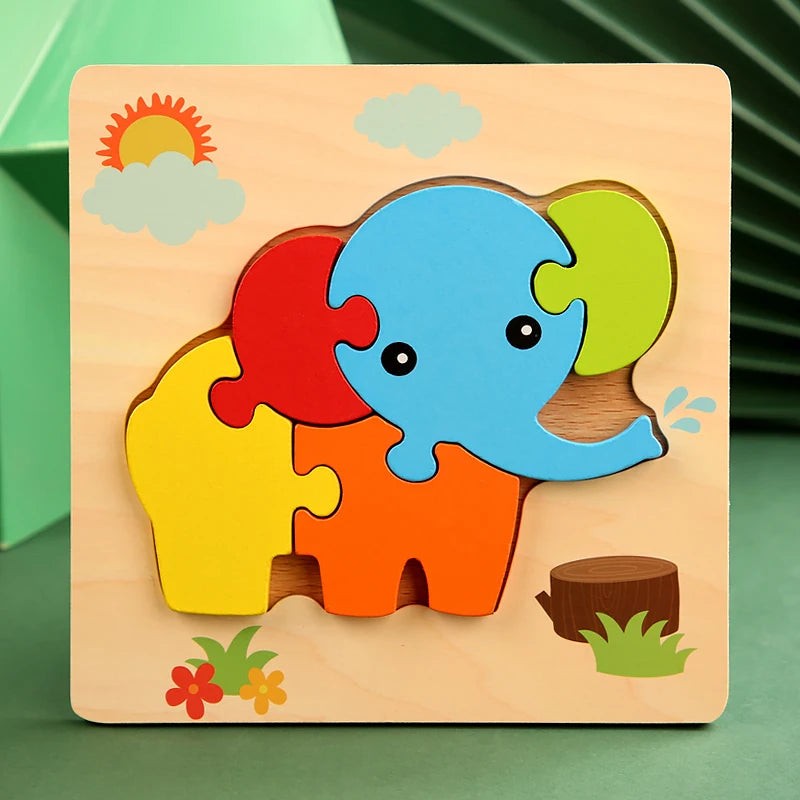 Good Quality 3D Wooden Puzzle Jigsaw for Children Cartoon Animal Puzzles Intelligence Kids Early Educational Cognitive Toys