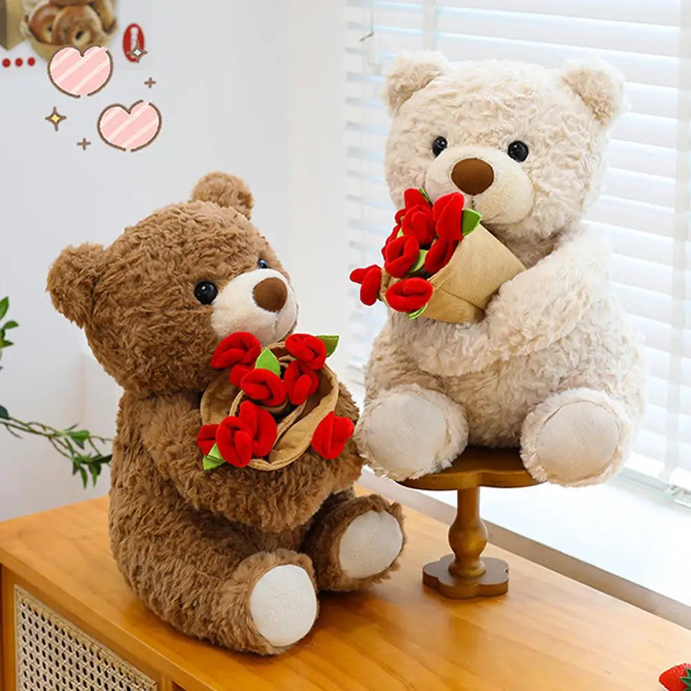 New Hot Sale Teddy Bear with Roses Plush Toy Soft Bear Stuffed Doll Romantic Gift for Lover Home Decor Girls Birthday Gift