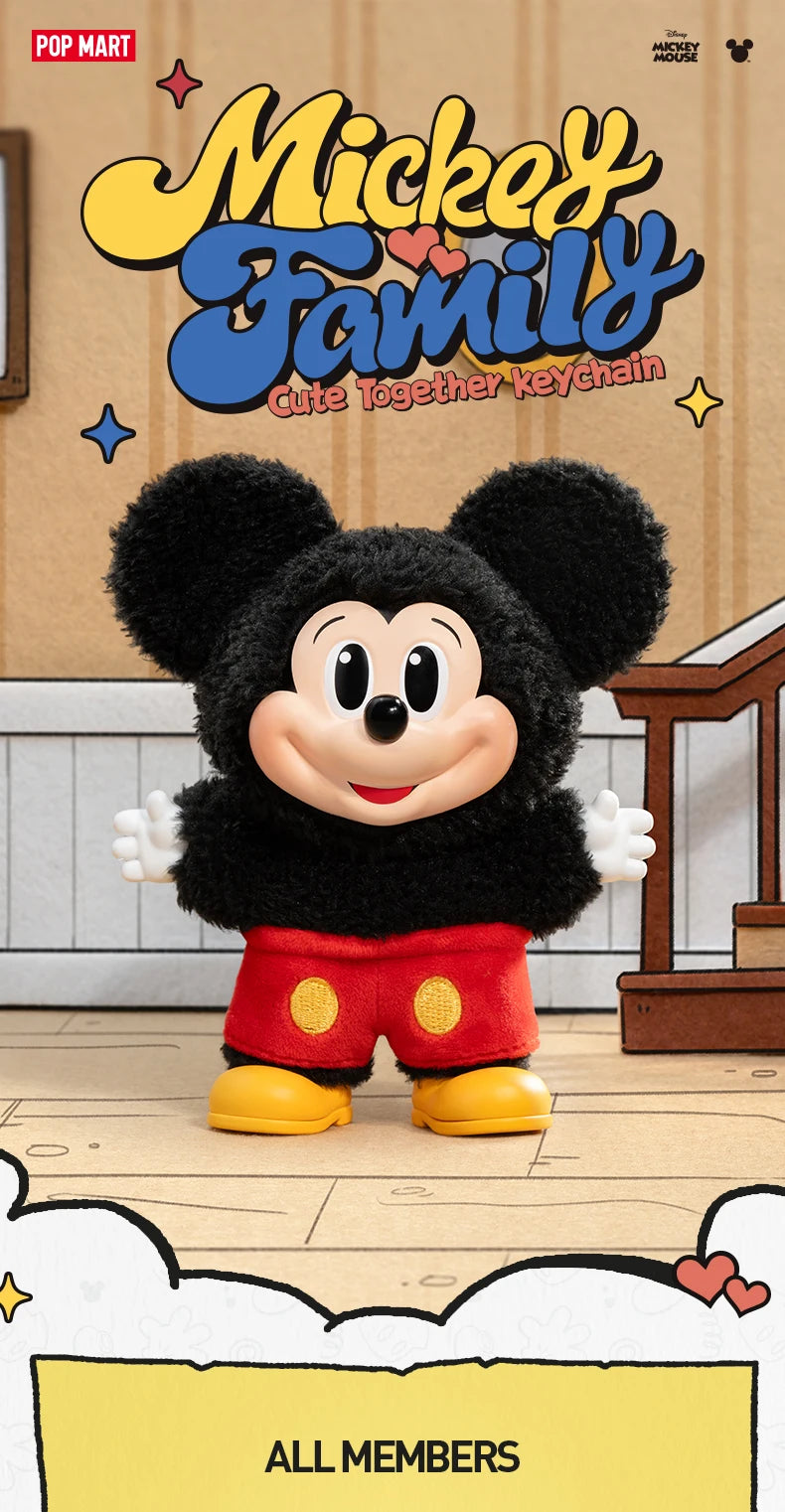 POP MART Mickey Family Cute Together Keychain Series Blind Box Mystery Box Original Toy Doll Cute Anime Figure Desktop Ornament