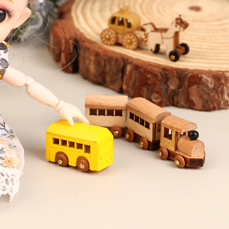1PC Dollhouse Mini Wooden Car And Train Assembly Accessories Small Ornaments Micro Landscape For Doll House Decor Kids Toys