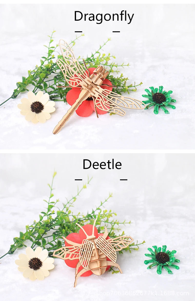 3D Wooden Puzzle Toys Insect Animal Skeleton Assembly Model Puzzle Games DIY Wooden Crafts STEM Toys for Kids Adults Teens