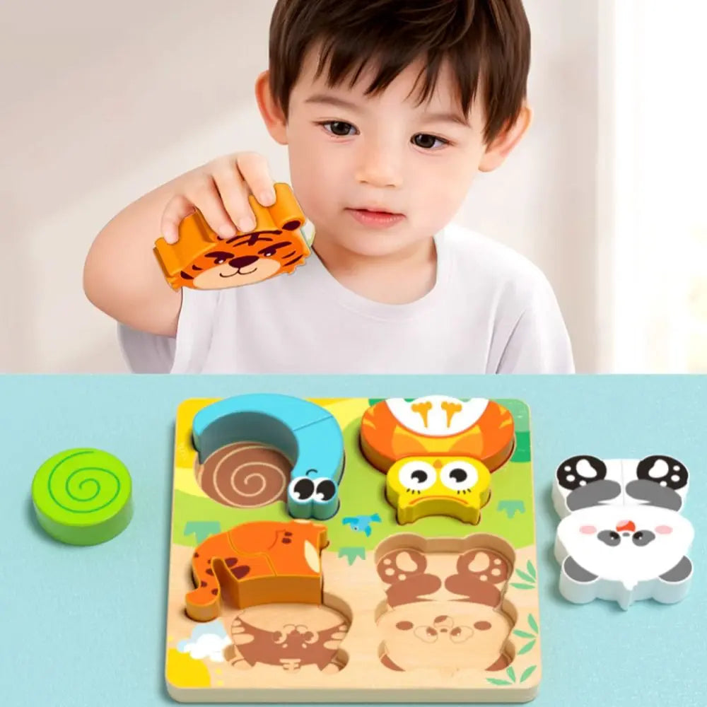 4-in-1 Wood Puzzle 3D Safe Animals Cognitive Jigsaw Puzzle Portable Cartoon Early Learning Puzzle Set Children Educational Toys
