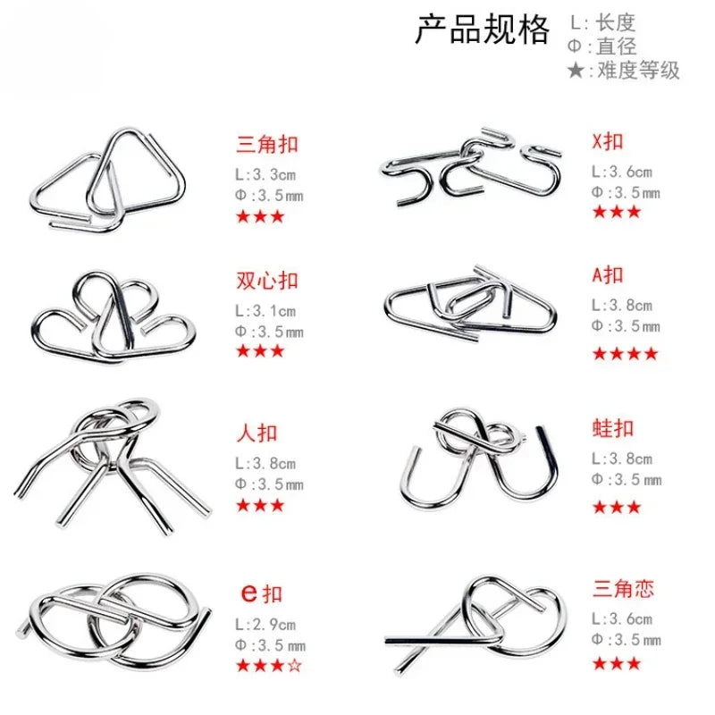 8Pcs/Set Metal Montessori Puzzle Wire Mind Brain Teaser Puzzles Children Adults Interactive Game Reliever Educational Toy