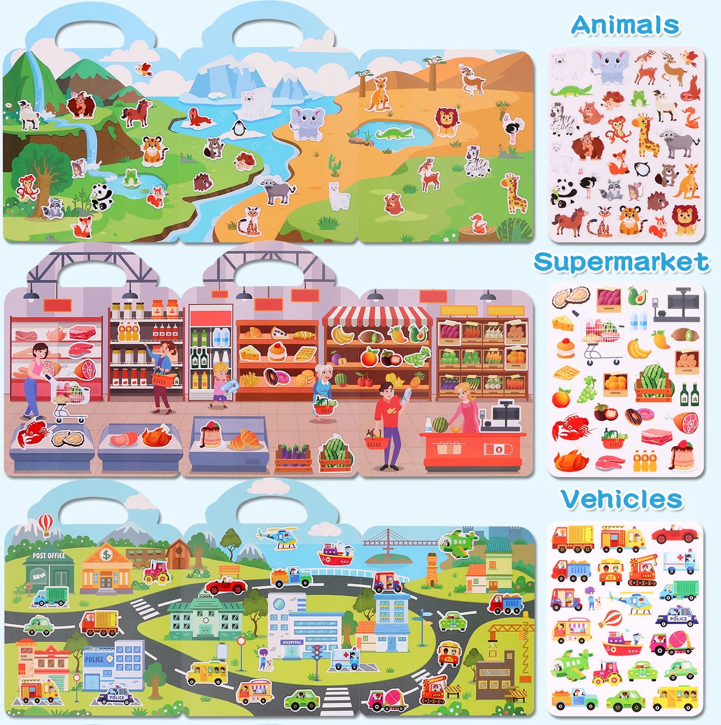 Kids' Reusable DIY Sticker Books Multi-Theme Bubble Sticker Jelly Stickers Portable Montessori Sticker Toy Gifts for Children