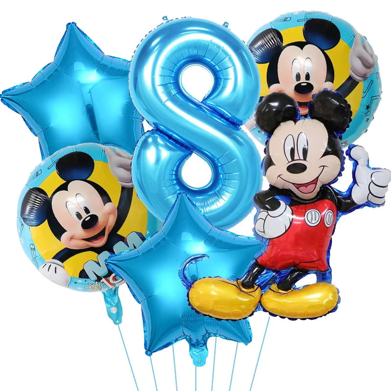 Mickey Mouse Birthday Party Decoration Blue Mickey Tableware Cups Plates Balloons Backdrop Pannents Gift Bag Kids Party Supplies