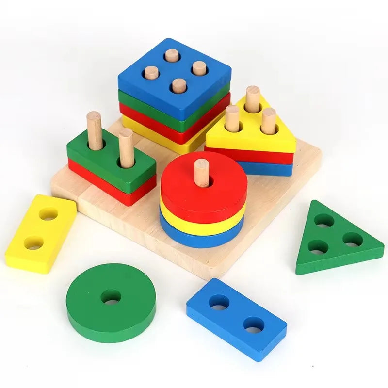 Kids Wooden Column Toys Building Blocks ﻿Geometric Shape Cognitive Montessori Early Childhood Education Intelligence Toy TMZ