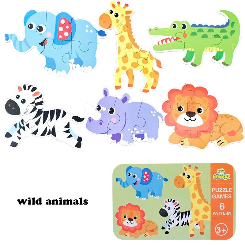 Baby Puzzle Montessori Educational Toys Wood Puzzle Animal Matching Games Iron Box Wooden Puzzles For Children Kids 2 3 4 Years