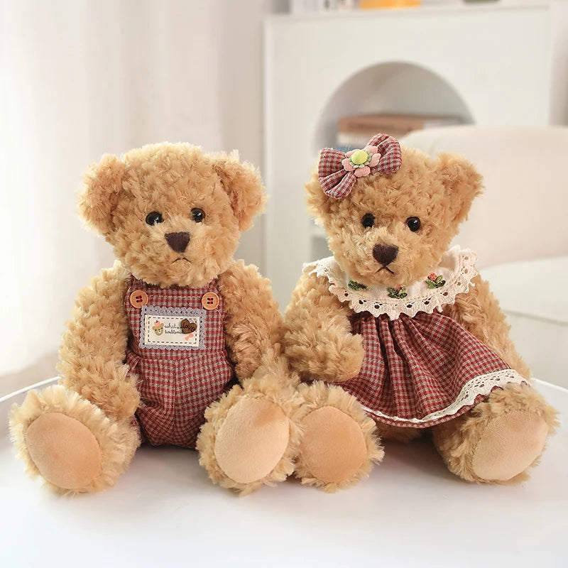 2pcs/lot 26cm Lovely Couple Teddy Bear Peluche Toys Kawaii Dress Bear Dolls Stuffed Soft Toy for Girls Baby Girlfriend Gifts