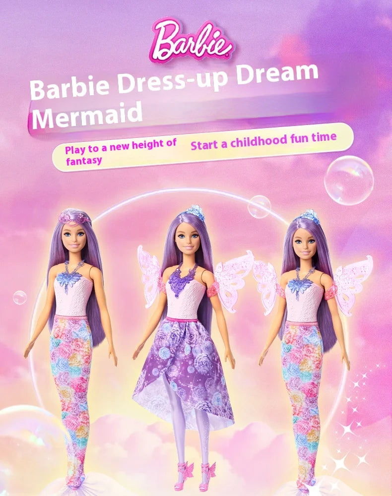 Original Barbie Doll Princess Costume Playset Children's Dress-Up Toy Fairy Tale Series Mermaid Storytime Girls Imaginative Play