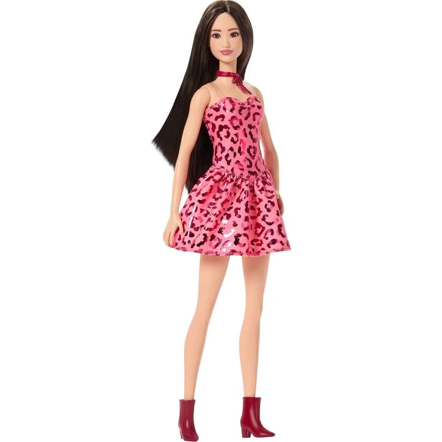2026 New Original Barbie Doll Fashionistas Doll #246 Black Hair Pink Leopard Print Strapless Dress  Aisian Toys for Girls JJN59
