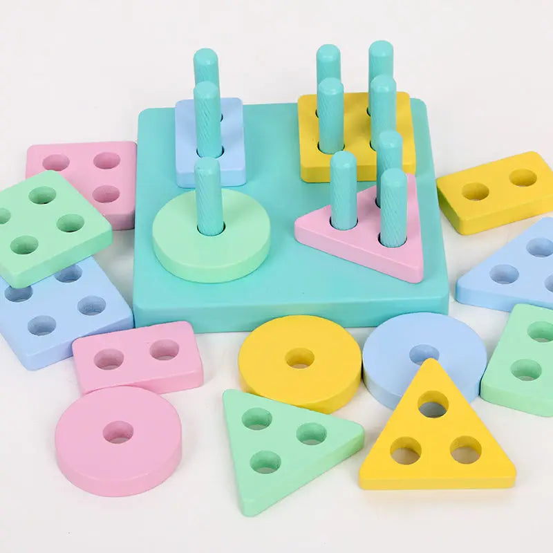 Kids Wooden Column Toys Building Blocks ﻿Geometric Shape Cognitive Montessori Early Childhood Education Intelligence Toy TMZ