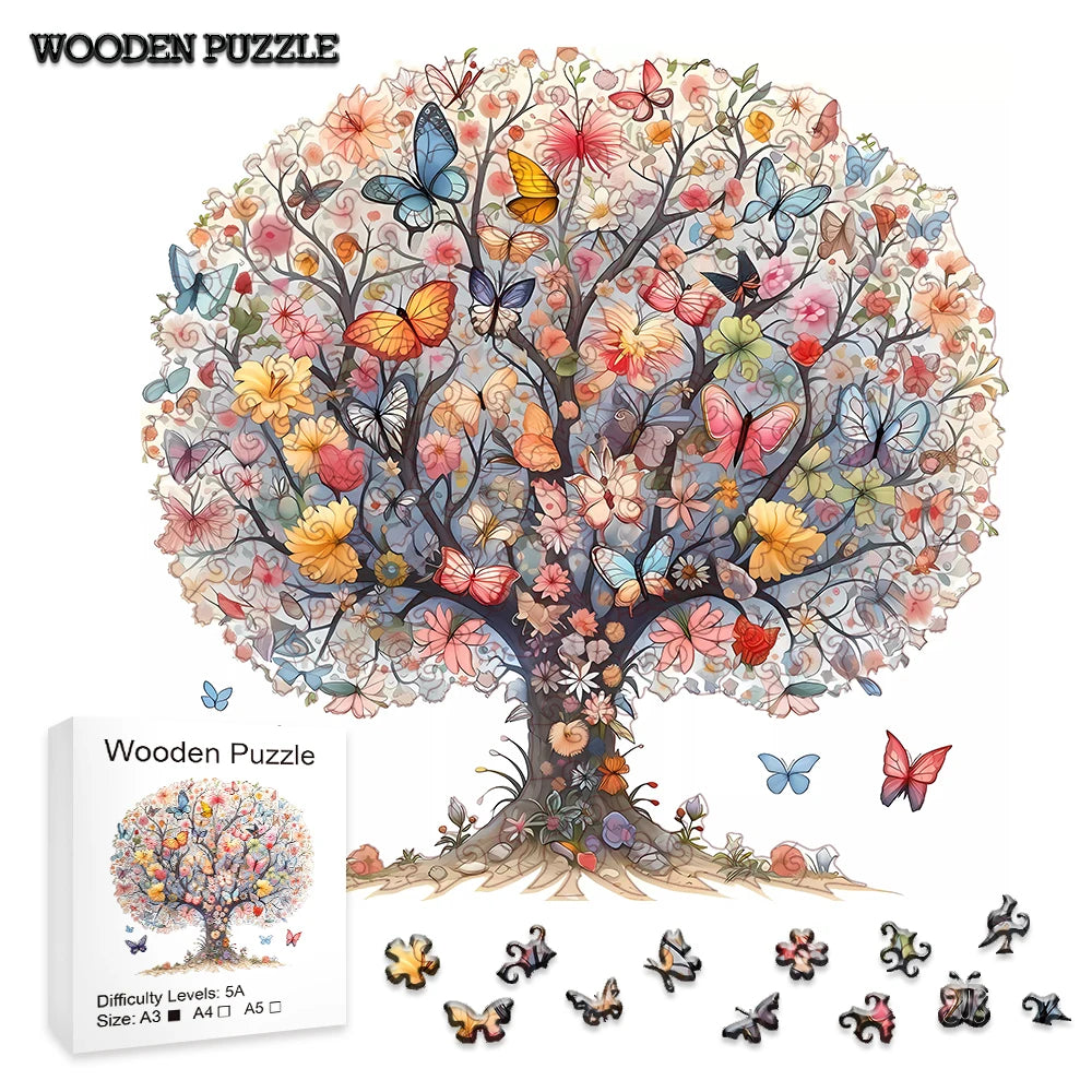Adult Wooden Puzzle - Unique Animal Shaped Puzzle - Tree of Life Butterfly Puzzle - Creative Gift for Teenagers and Adults