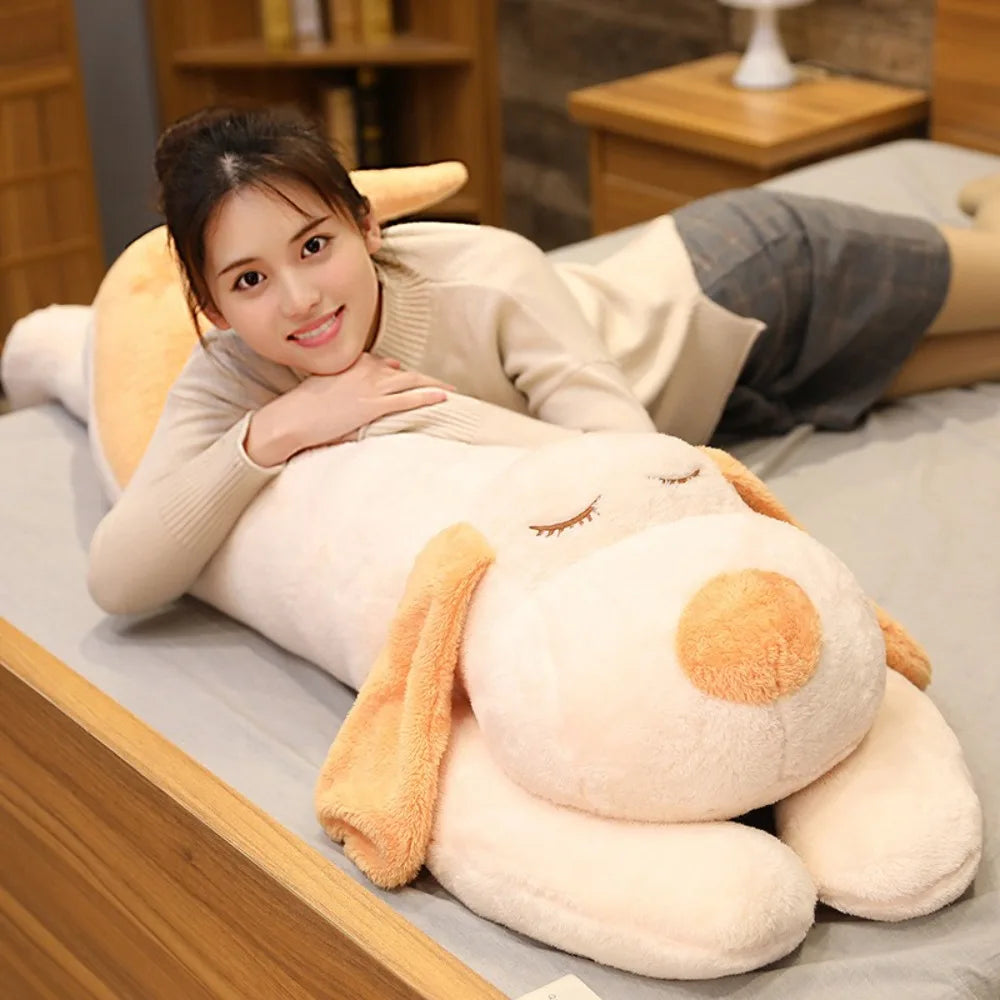 Lovely 60/110cm Plush Lying Dog Brown Sleep Accompany Down Cotton Dog Stuffed Doll Gift
