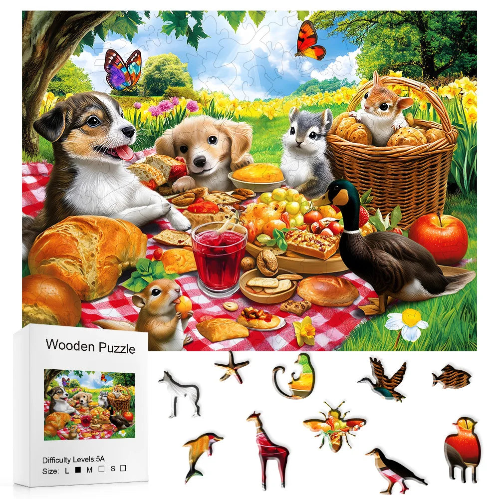 Adults Wooden Animal Puzzle DIY Crafts For Kid Brain Trainer Jigsaw Puzzle Hell Difficulty Family Interactive Game Wooden Puzzle