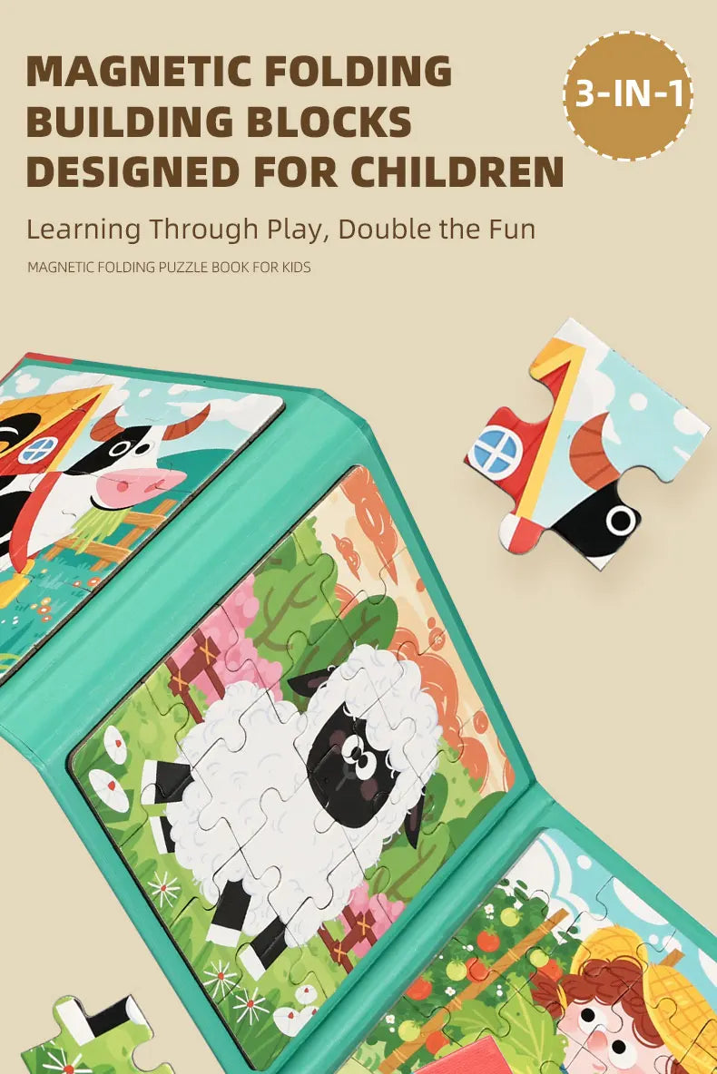 New Kids Magnetic Puzzle Games - Quiet Cartoon Animal Jigsaw Book Montessori Baby Educational Toy Early Learning Children's Gift