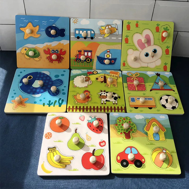Baby Wooden Montessori Puzzle Child Game Wooden Puzzle 3D Cartoon Animal Puzzle Babies Toys Puzzles For Kids 1 2 3 Year Old