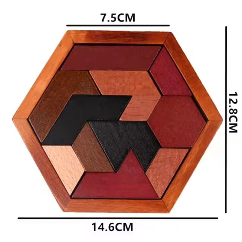 Montessori Wooden Puzzle Geometric Shape Jigsaw Puzzle Board Tangram Brain Teaser Toy Geometry Logic IQ Game for Children