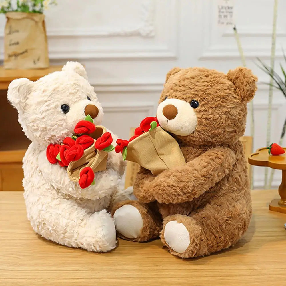 New Hot Sale Teddy Bear with Roses Plush Toy Soft Bear Stuffed Doll Romantic Gift for Lover Home Decor Girls Birthday Gift