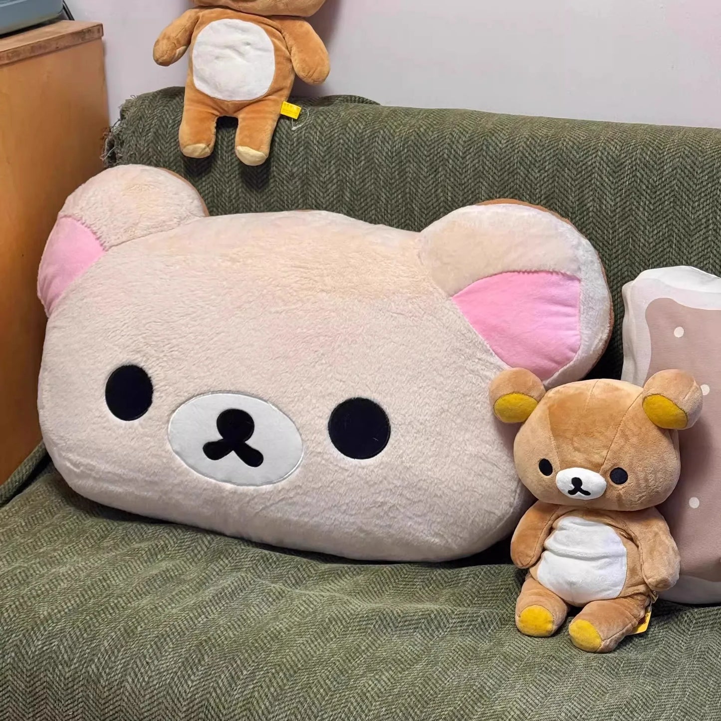 60CM Rilakkuma Plush Pillow Soft Fluffy Stuffed Bear Doll Cushion Backrest For Bedroom Sofa Bedside Cute Birthday Gift For Girls