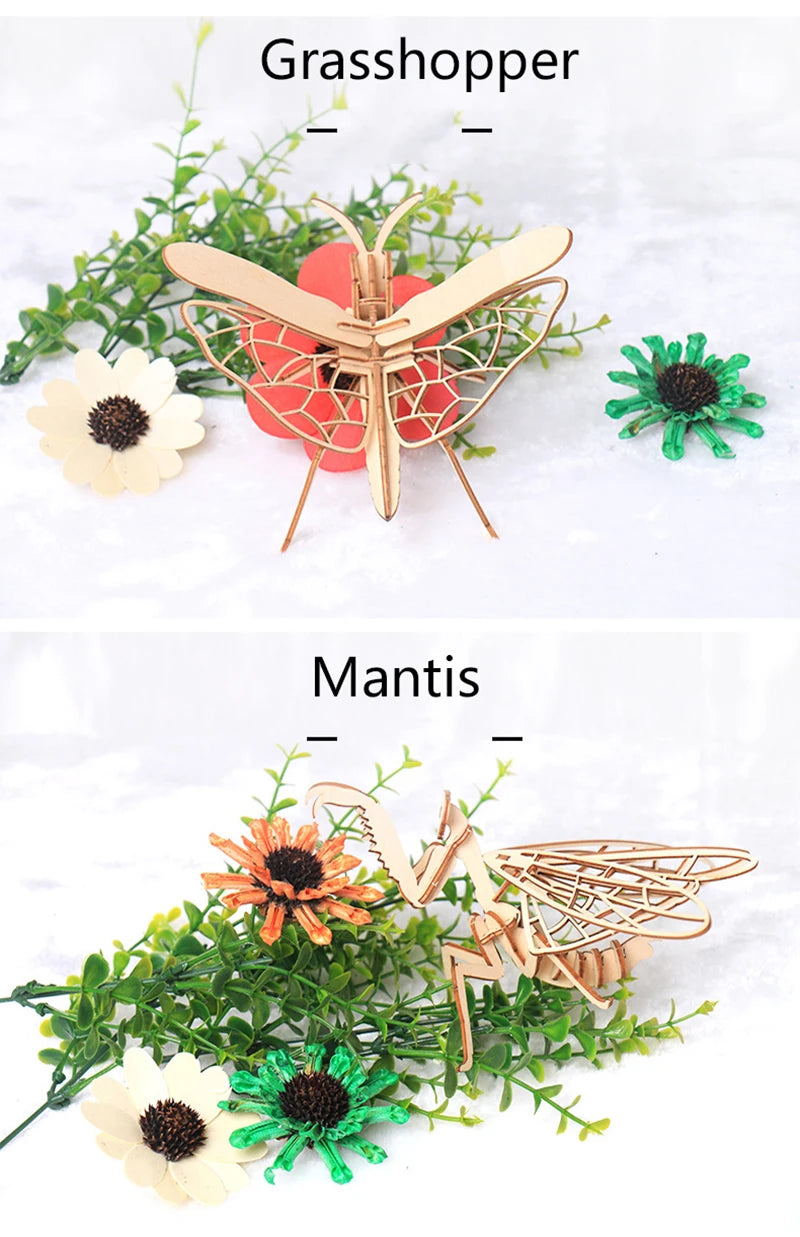 3D Wooden Puzzle Toys Insect Animal Skeleton Assembly Model Puzzle Games DIY Wooden Crafts STEM Toys for Kids Adults Teens