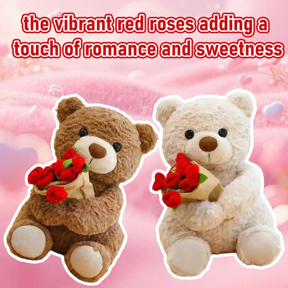New Hot Sale Teddy Bear with Roses Plush Toy Soft Bear Stuffed Doll Romantic Gift for Lover Home Decor Girls Birthday Gift
