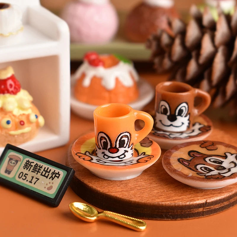 3set Miniature Dollhouse Cartoon Squirrel Coffee Cup Drinks Kitchen Food For Doll Accessories Girl Toy