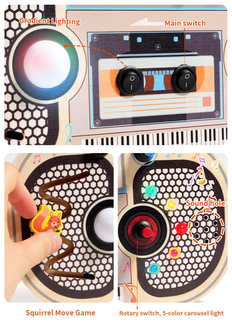 Montessori Busy Board With Switch Control Wooden Toddler Toys Sensory Travel Activities Toys For Kids Puzzle Early Learning Toys