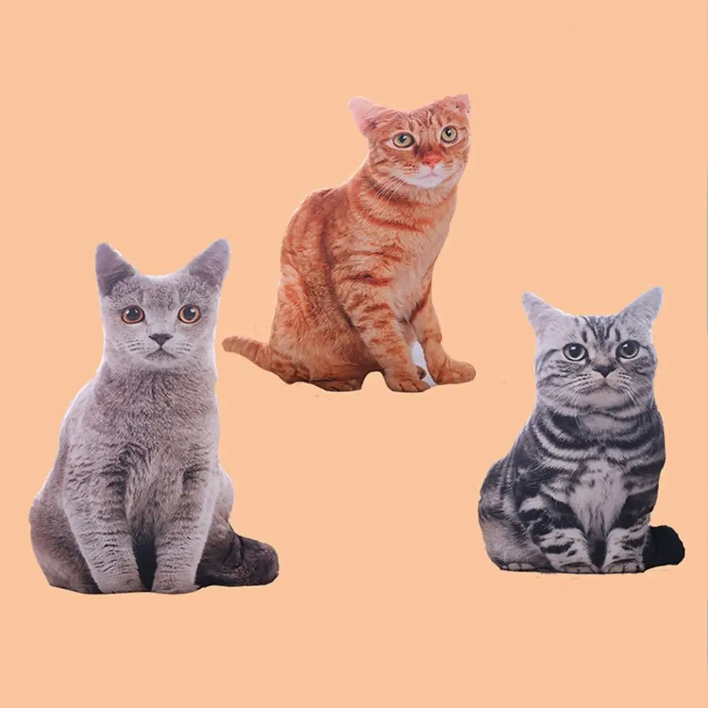 Plush Realistic 3D Cat Doll Cartoon Soft Simulation Cat Plushie Pillow Stuffed Kawaii Plush Animals Toy Cushion for Kids Girls