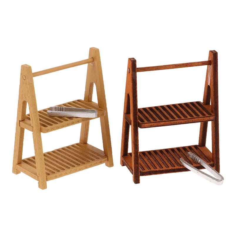 1Pcs Dollhouse Miniature furniture Display Shelf Bread Rack Cake Shelf Storage with Tongs DIY Bakery Shop Decor Doll House Toys