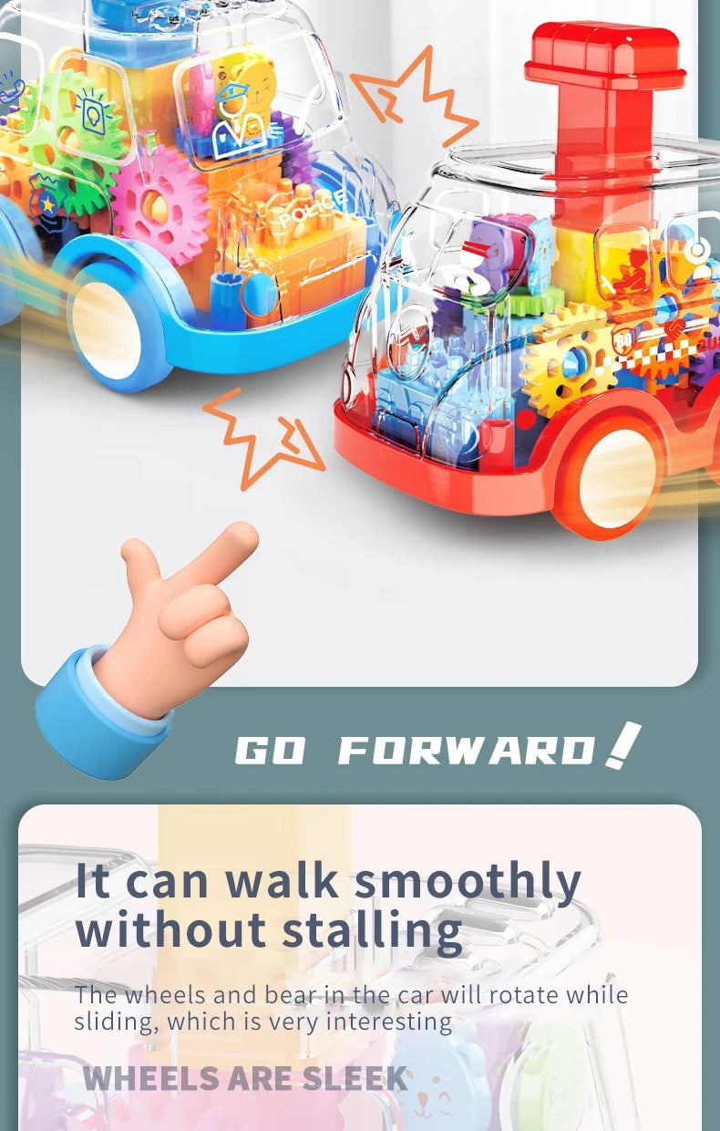 Children's Cartoon Press Gear Car Toy Lnertia Pull-back Transparent Car Baby Puzzle Sliding Toy Child Boy Girl 1-3 Year Old Gift