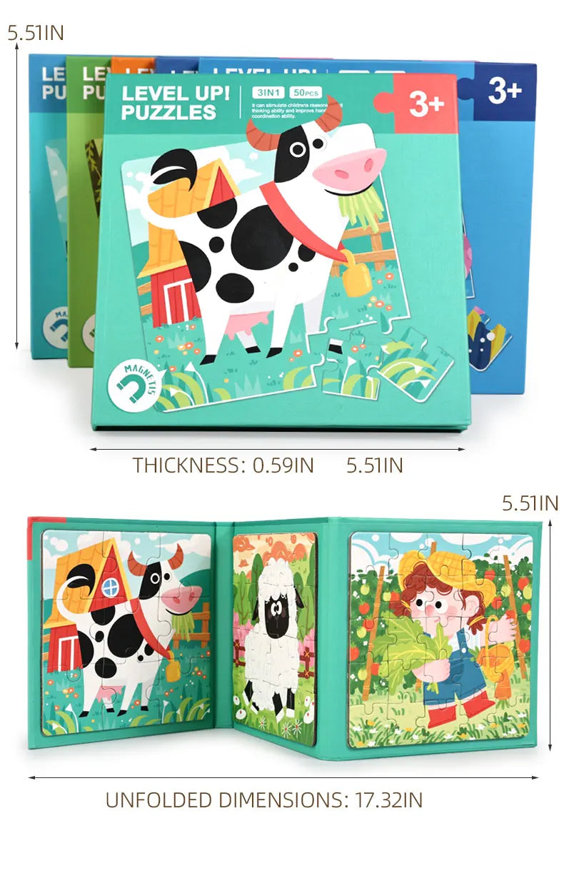 New Kids Magnetic Puzzle Games - Quiet Cartoon Animal Jigsaw Book Montessori Baby Educational Toy Early Learning Children's Gift