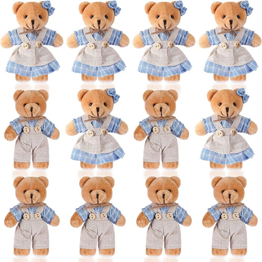 12-48Pcs Mini Joint Teddy Bear Stuffed Animal Plush Toys Wedding Gift Box Doll Toy for Birthday Cake Wedding Decor Party Favors