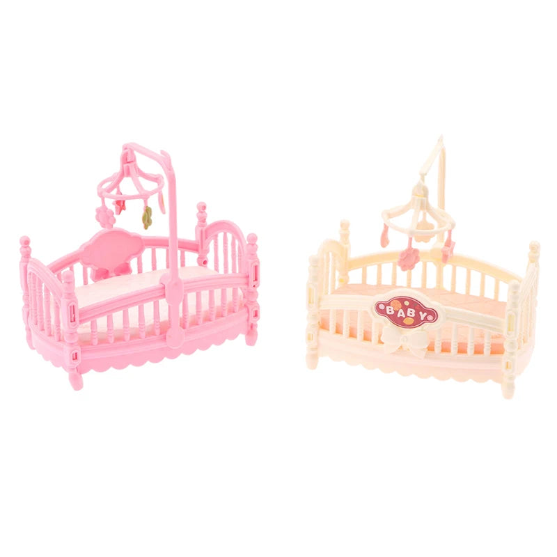 1Pcs 1:12 Dollhouse Simulation Mini Crib Baby Bed Model Dollhouse Bedroom Furniture Decoration Dolls House Accessories