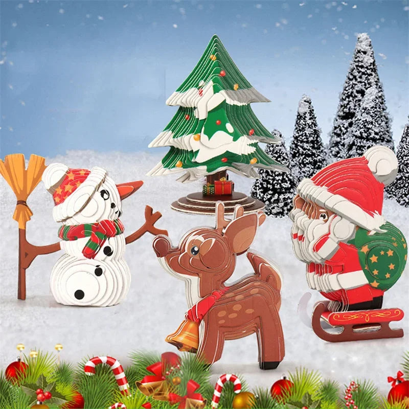 3D Merry Christmas Puzzle Children's Paper Christmas DIY Advanced Puzzle Enlightenment Kindergarten Toy Educational Toys