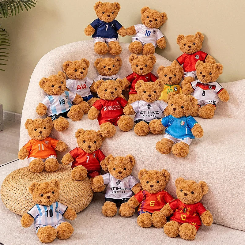 35cm Football Bear Plush Toy Cuddly Teddy Bear Soft  Stuffed Plush Animal Teddy Bear Doll Detachable jersey
