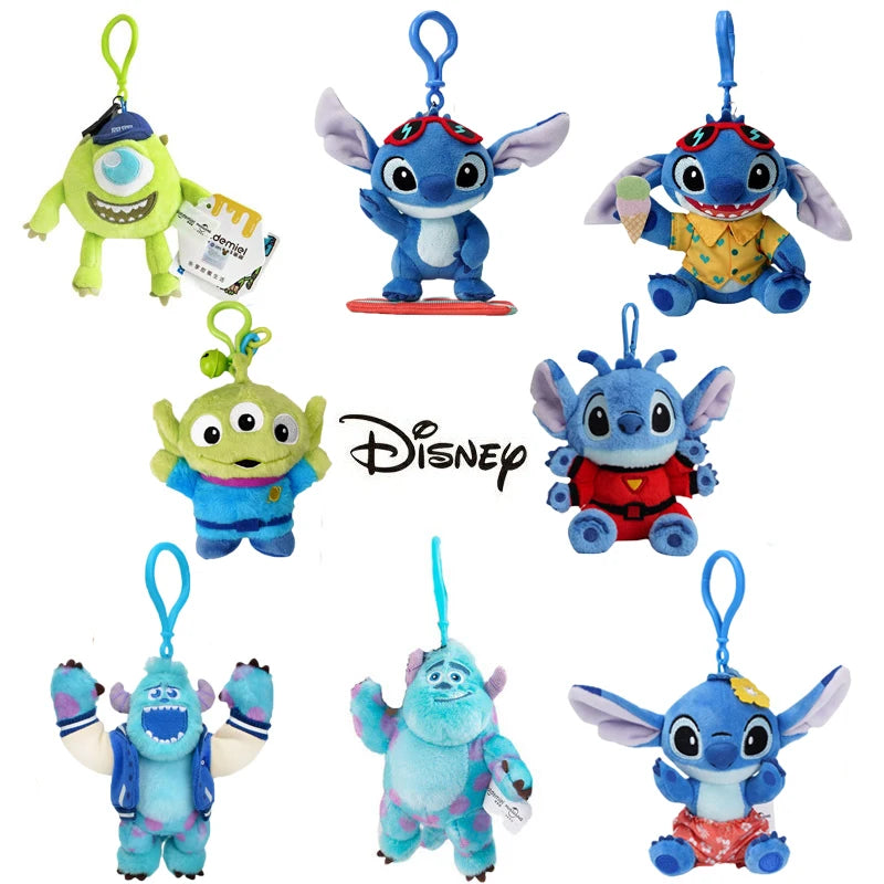 Original Disney Stitch Lotso Sullivan Woody Plush Dolls keychain Angel Stitch Mr.Q Alien Stuffed Toy Pendant Kids Birthday Gift
