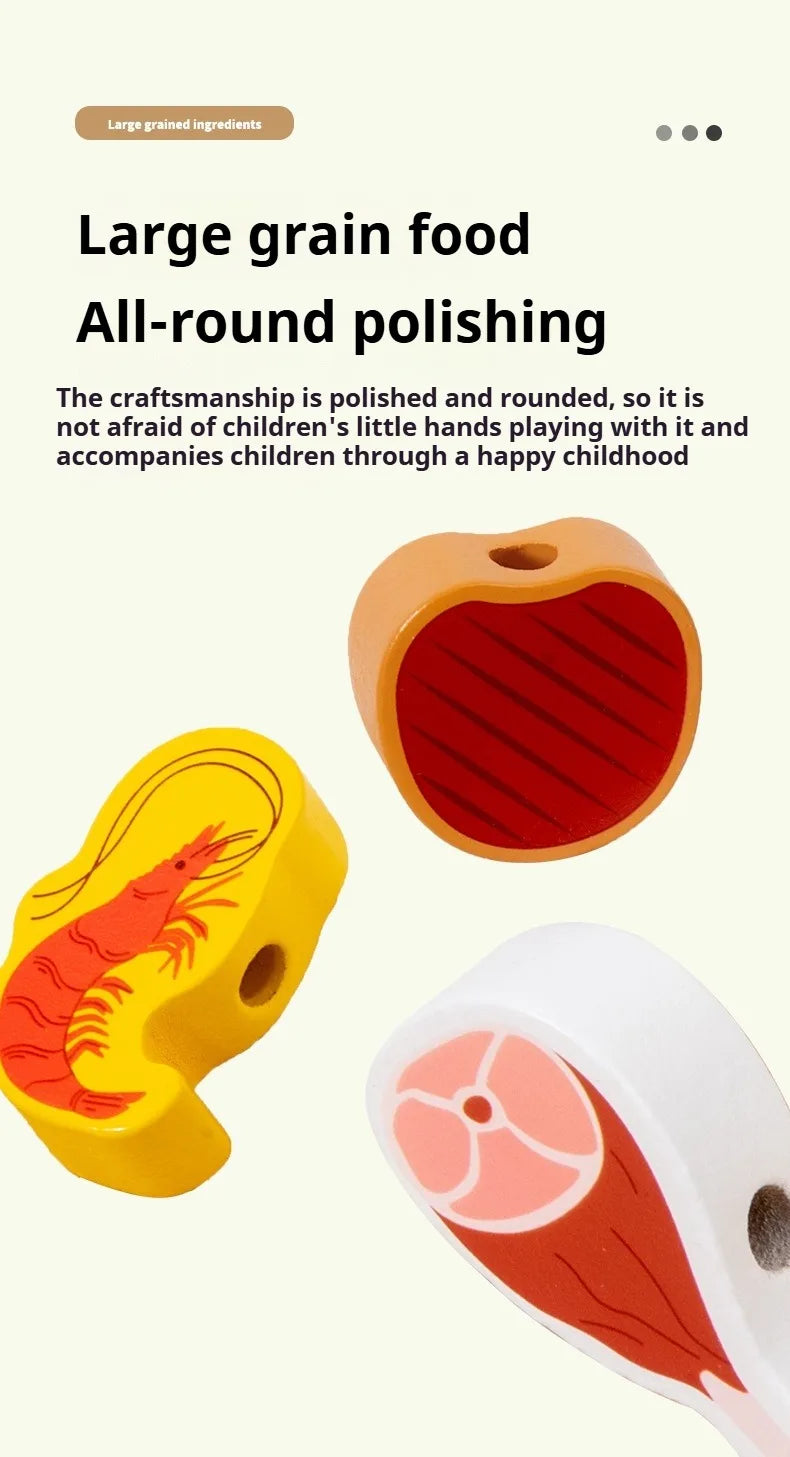 Montessori Wooden Pretend Play Kitchen Toys Dessert Puzzle Toys Simulation Barbecue Pretend Role Indoor Game For Toddlers Age 3+