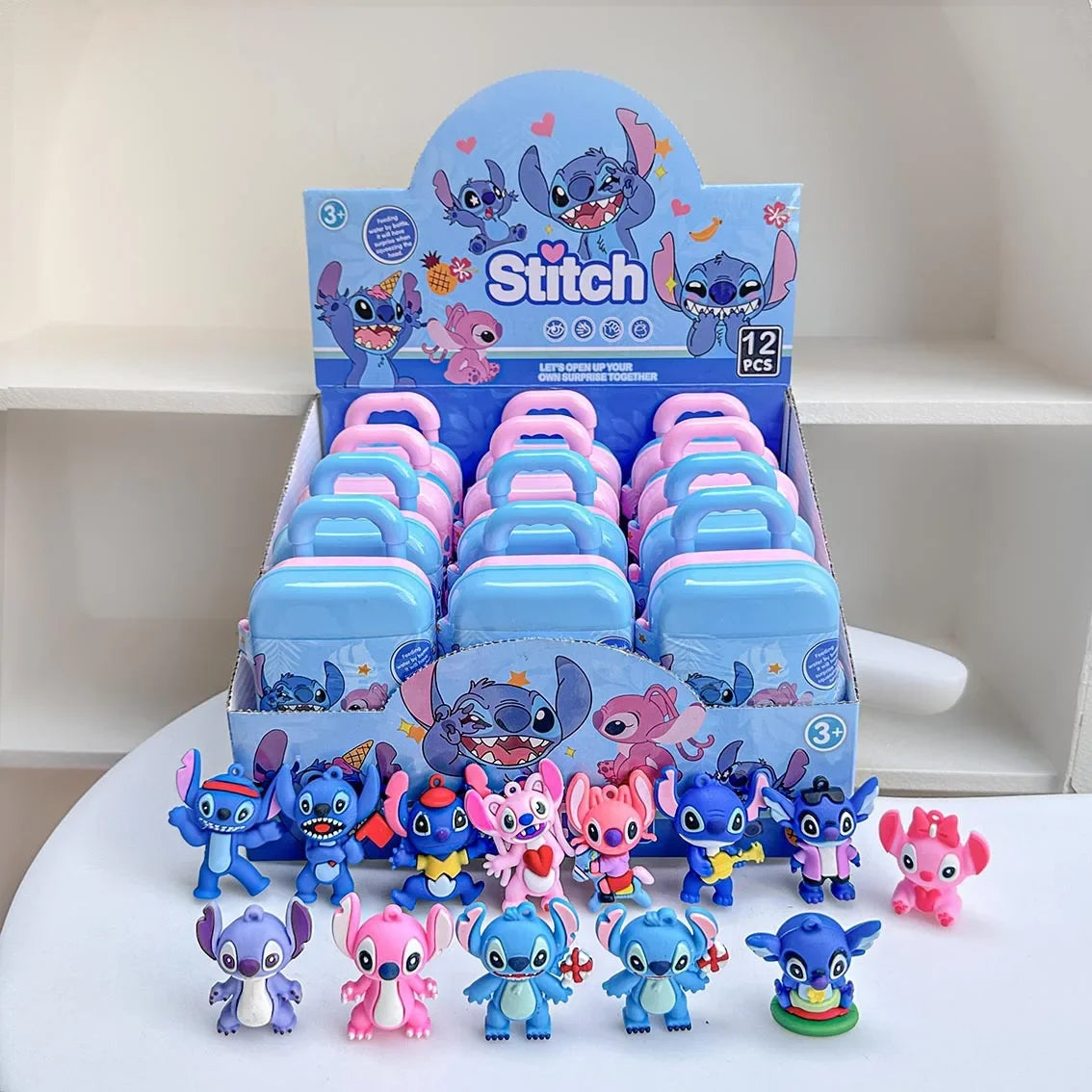 Disney 12pcs New Stitch  Blind Box Luggage Case Toy Blind Box Doll Educational Cartoon Cute Keychain Gifts