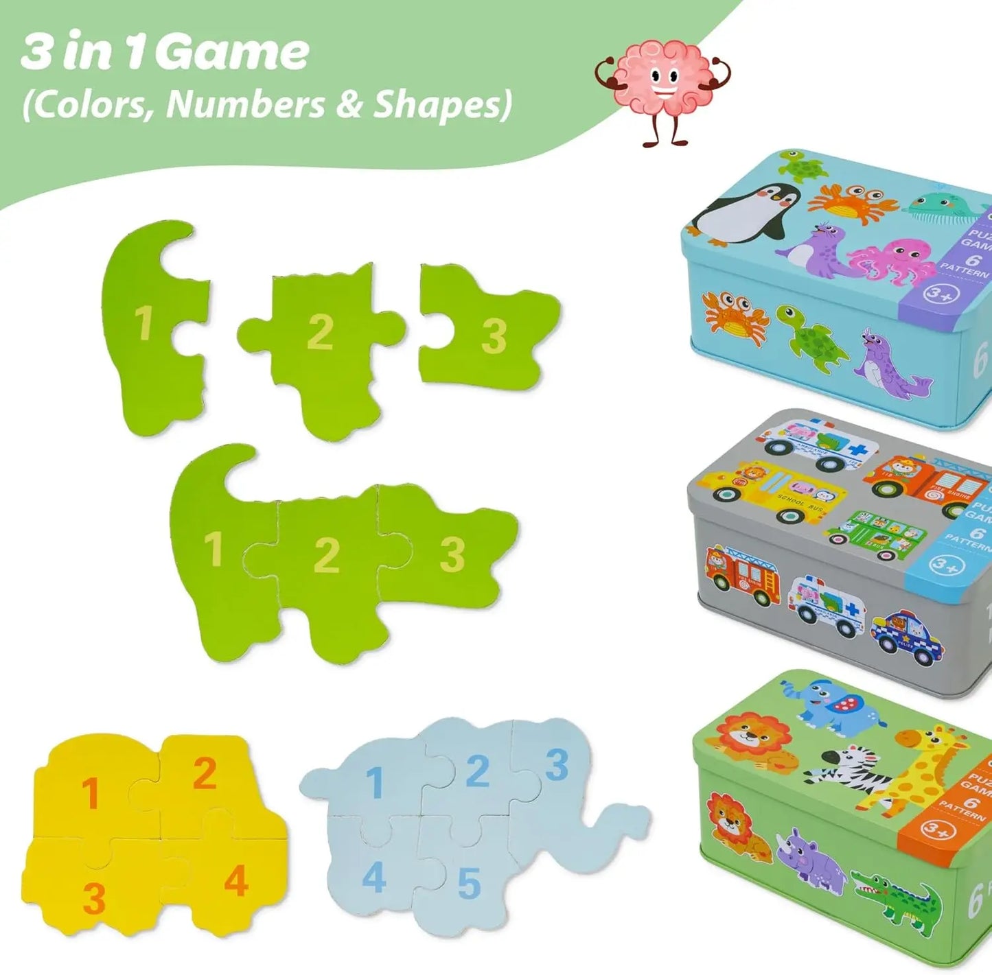 Montessori Baby Puzzle Educational Toys Wood 3D Puzzle Games Iron Box children Puzzles Jigsaw Wooden Puzzles For Kids 2 3 4 Year