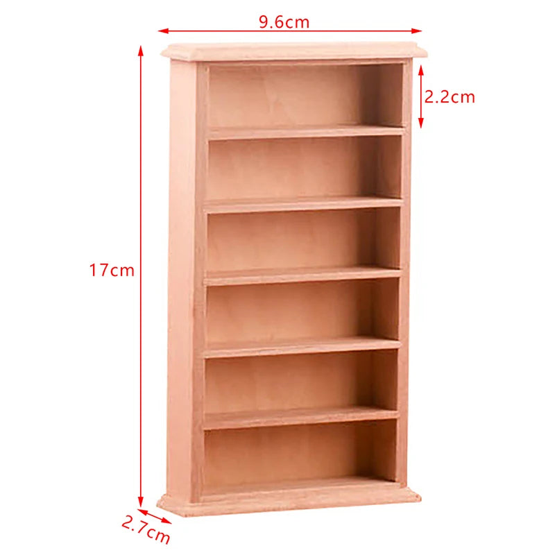 1Pcs Dollhouse Miniature Bookcase Storage Rack Mini Wood Cherry Display Shelf Cabinet Cupboard Doll House Furniture Model Toys