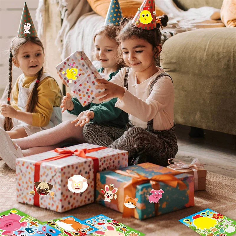 Farm Animal Make a Face Sticker Sheets for Kids Todders Activities Cute Cartoon Puzzle Stickers Birthday Party Favor Crafts Toys