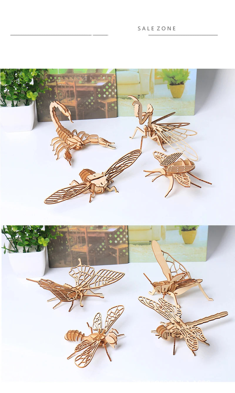 3D Wooden Puzzle Toys Insect Animal Skeleton Assembly Model Puzzle Games DIY Wooden Crafts STEM Toys for Kids Adults Teens