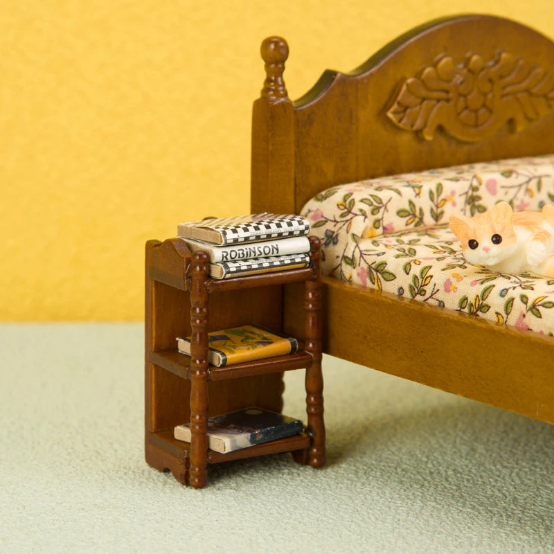 1:12 Dollhouse Miniature Wood Bedside Stand Storage Rack Nightstand Furniture Bedroom Model Decor Toy Doll House Accessories