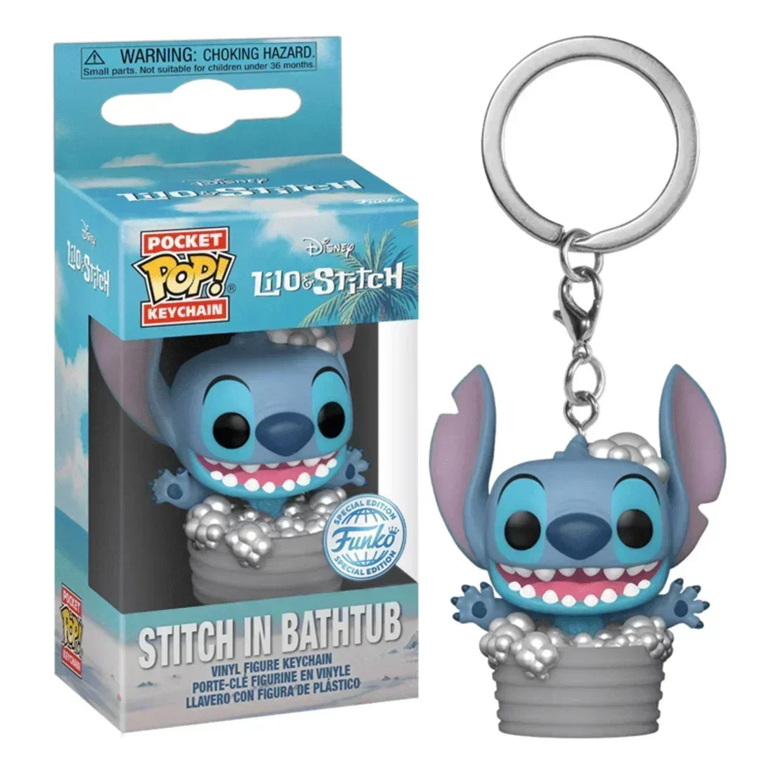 FUNKO POP Disney ELVIS STITCH IN BATHTUB Summer STITCH 626 Keychain Toy TIKI STITCH LILO Vinyl Figure Pocket Pop Keyring Toys