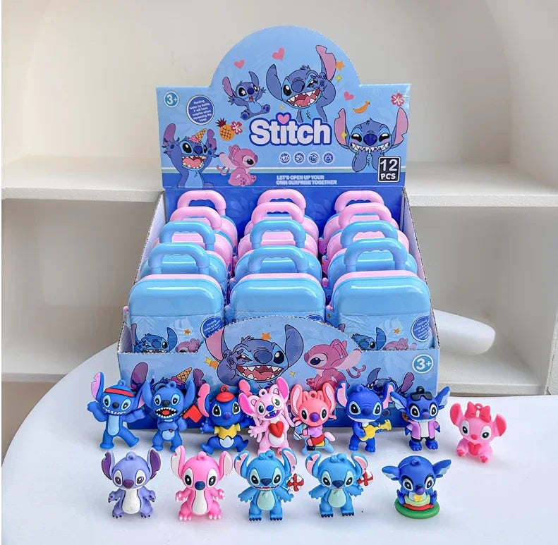 Disney 12pcs New Stitch  Blind Box Luggage Case Toy Blind Box Doll Educational Cartoon Cute Keychain Gifts