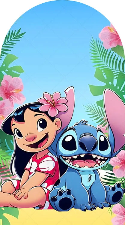 Arch Cute Stitch and Angel Theme Background Kids Birthday Party Backdrop Polyester Arch Banner Photography Props