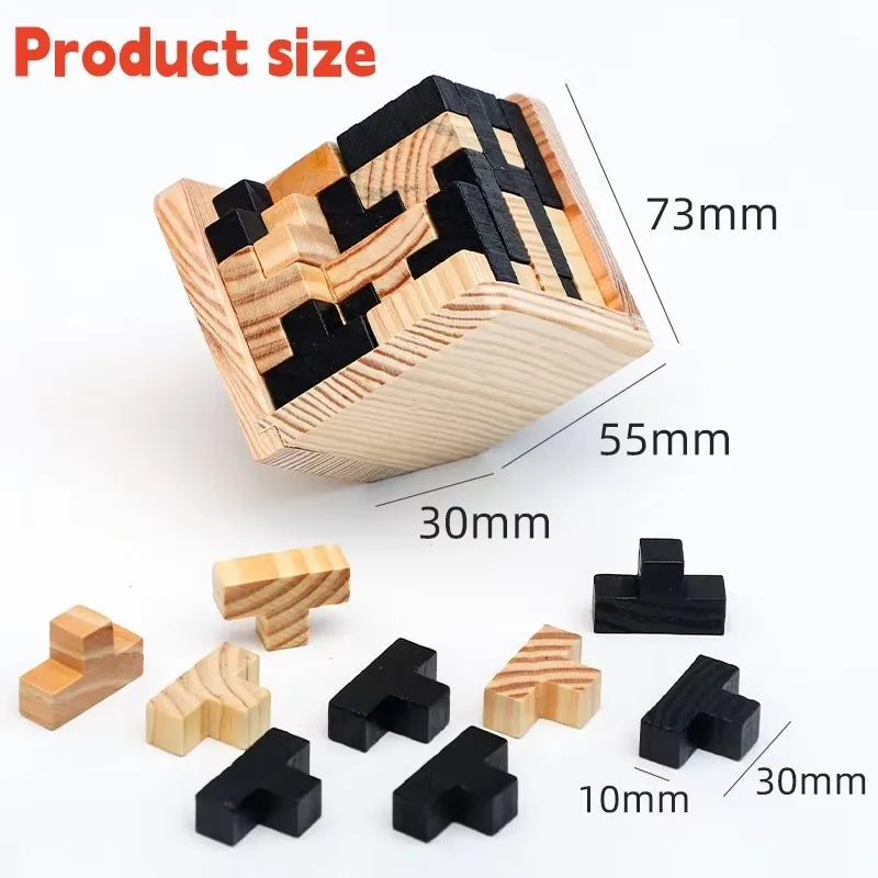 Wooden Puzzle Building Blocks Cube Brain Teaser IQ Toy Educational Game for Kids Adults Mind Testing Casual Desktop Toy