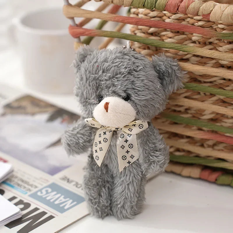 12cm Cute Cartoon Bear Plush Doll Toy Mini Bow Tie Bear Stuffed Animal Toy Kawaii Plush Keychain Bag Pendant Children