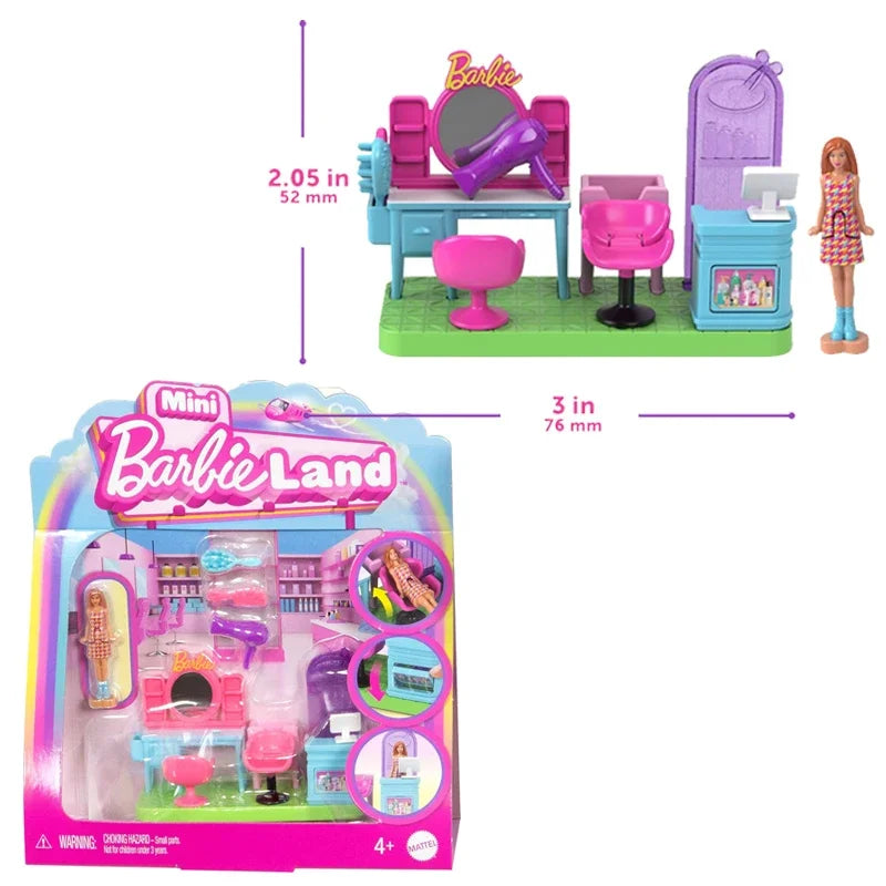 Original Barbie Mini Barbieland Doll Supermarket Bakery Toys for Girls Accessories House Hair Salon Pet Boutique Micro Furniture