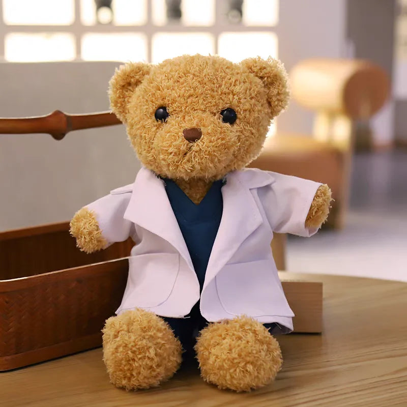 Lovely Doctor Bear White Coat Ted Bears Brown Animal Doll Soft Stuffed Plush Toy Girl Boy Birthday Christmas Gift 1pc